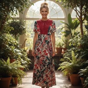 Fallen Star, London, Maxi Aztec Pattern, Lace Accent Dress Size 4